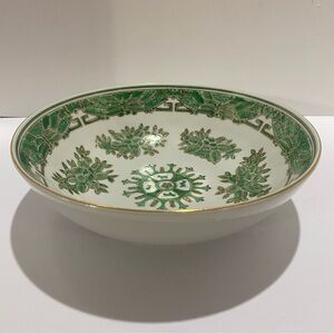 Japanese Kutani Ware Green Porcelain Bowl Fuku Mark Gold Floral 6289